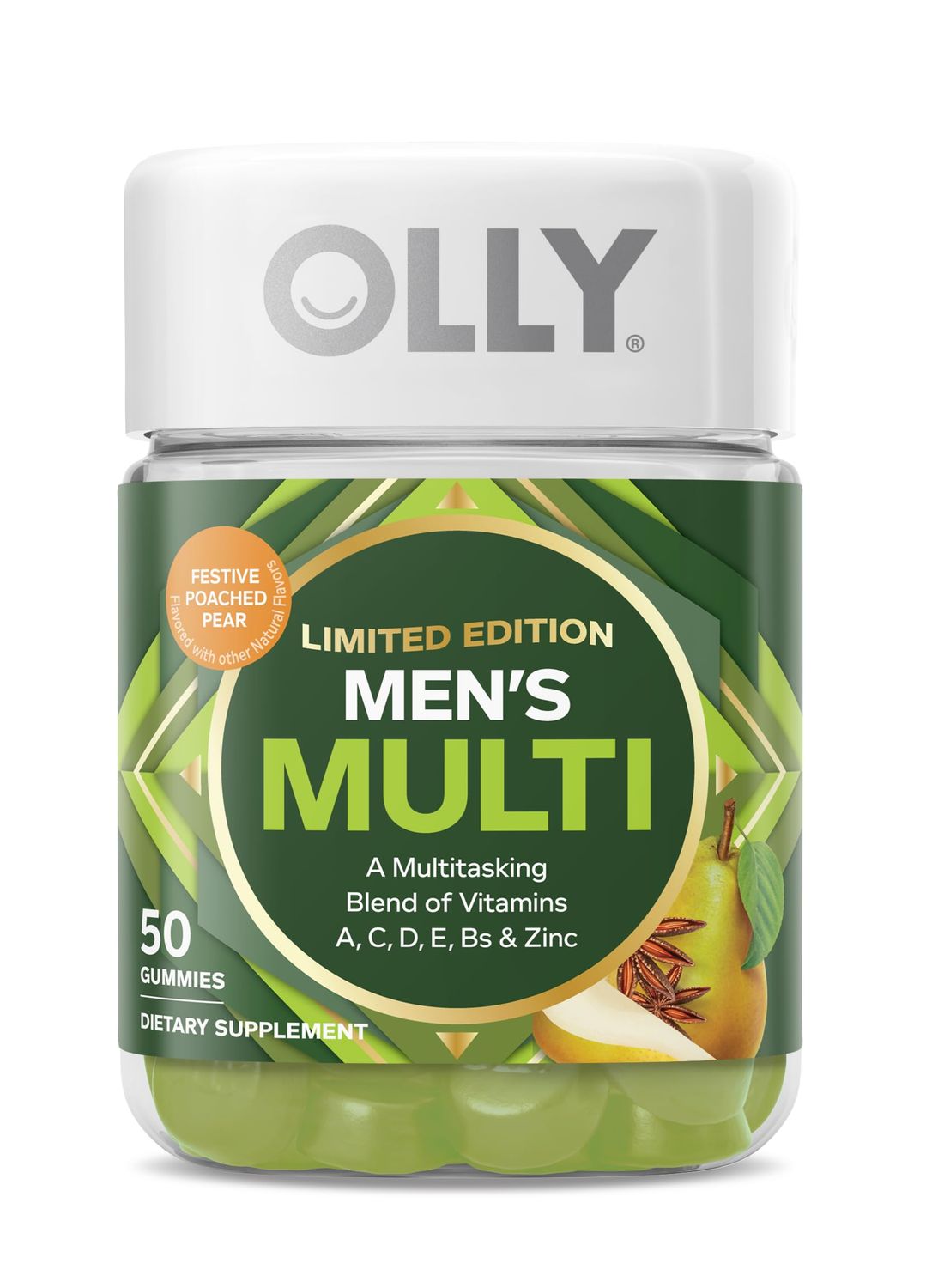 OLLY Men&#39;s Multi, Vitamins A, C, D, E, B, Zinc, Limited Edition, Festive Poached Cider - 50ct