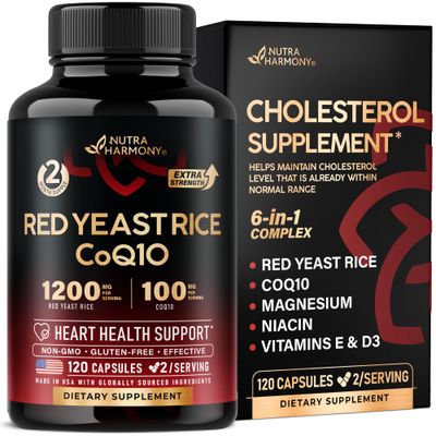 Red Yeast Rice 1200 mg with CoQ10 100 mg - with Magnesium Niacin Vitamin E D3 - Heart Health Support, Energy Metabolism - Effective, Flush-free Laboratory Tested - Made in USA, 120 Capsules