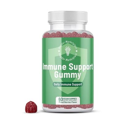 Haydar Marketplace Immune Boosters for Adults - Vegan Immune Support Gummies with Vitamins C D, Zinc, Magnesium, Probiotics - Immunity Gummies with Elderberry, Turmeric, Echinacea, 60 Ct