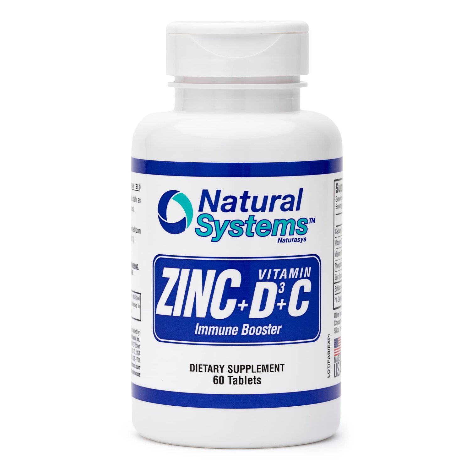 Zinc Vitamin D Vitamin C Immune Booster 60 Capsules by Natural Systems - Zinc plus Vit D3 and Vit C for Skin and Bones - Zinc plus Vitamin D Supplements for Skin Care - Great for Bones and Muscles