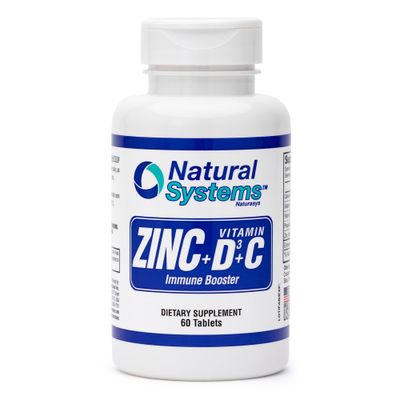 Zinc Vitamin D Vitamin C Immune Booster 60 Capsules by Natural Systems - Zinc plus Vit D3 and Vit C for Skin and Bones - Zinc plus Vitamin D Supplements for Skin Care - Great for Bones and Muscles