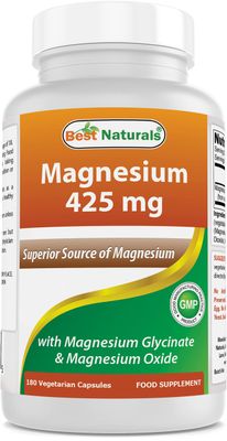 Best Naturals Magnesium 425 mg 180 Veggie Capsules - High Absorption Magnesium Glycinate Magnesium Oxide Chelated, Non-GMO, Gluten Free Muscle Relax (180 Count (Pack of 1))