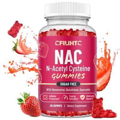 CFILIHTC NAC Gummies 600mg, N Acetyl Cysteine Supplement with Glutathione, Resveratrol, Magnesium, CoQ10, NAC Chewable for Antioxidants Immune Support, Strawberry Flavor 60 Gummies