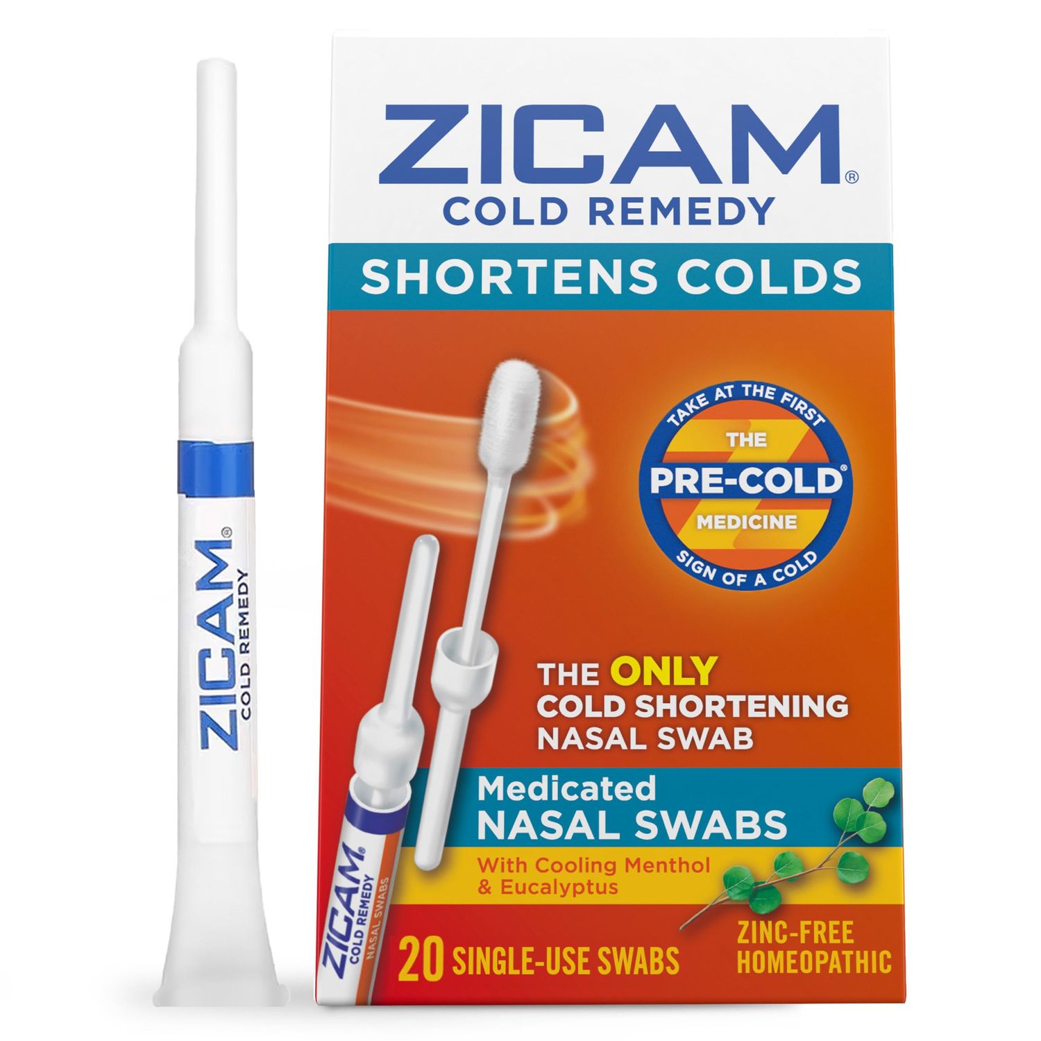 Zicam Cold Remedy Cold Shortening Medicated Nasal Swabs Zinc-Free 20ct