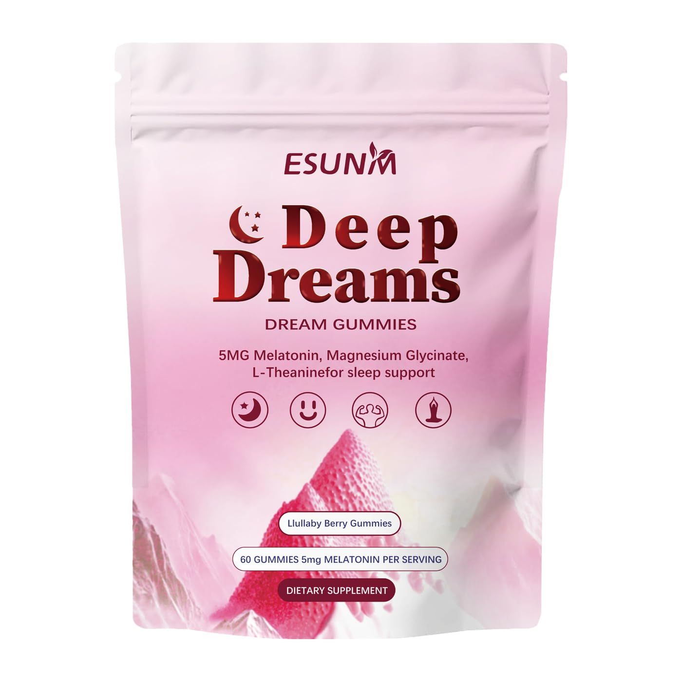 ESUNM Deep Dream Sleep Gummies with 5mg Melatonin, Magnesium, Glycinate, L-Theanine for Sleep Support- Non-Habit Forming Sleep Supplement,60 Gummies, 30 Day Supply