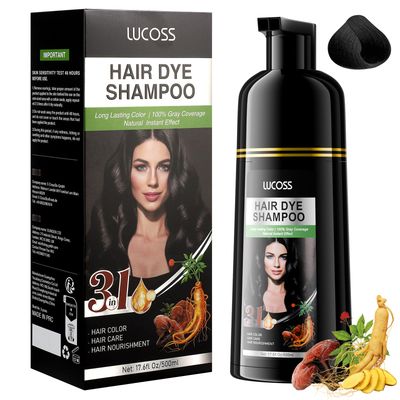 Ingzy Black Hair Dye Shampoo 3 in 1, Herbal Hair Color for Gray Coverage, Easy to Use at Home, Long Lasting Color for Women and Men 16.9 Fl Oz