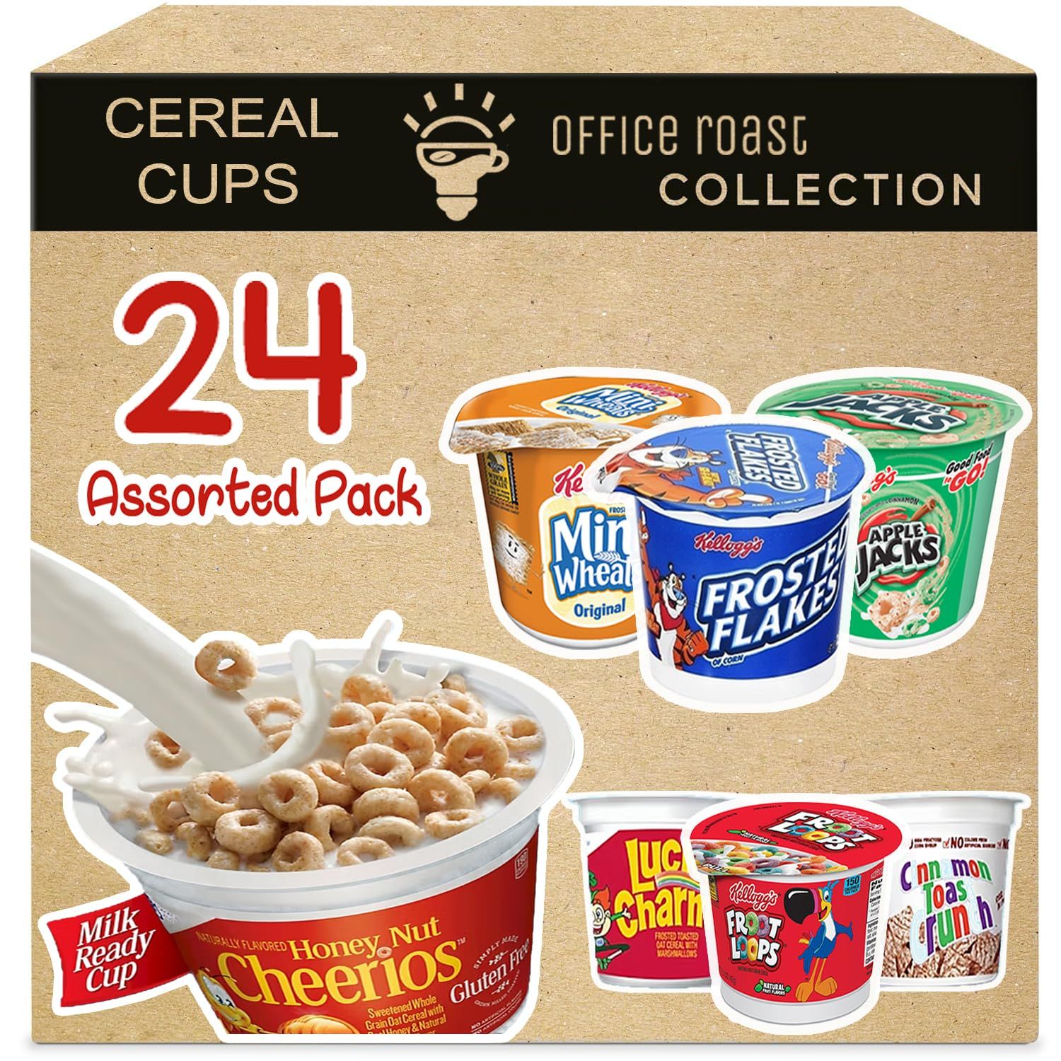 Breakfast Cereal Cups, Variety Pack, Snacks for On-The-Go, Office More (Pack of 24 Cups)