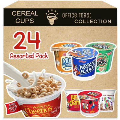 Breakfast Cereal Cups, Variety Pack, Snacks for On-The-Go, Office More (Pack of 24 Cups)
