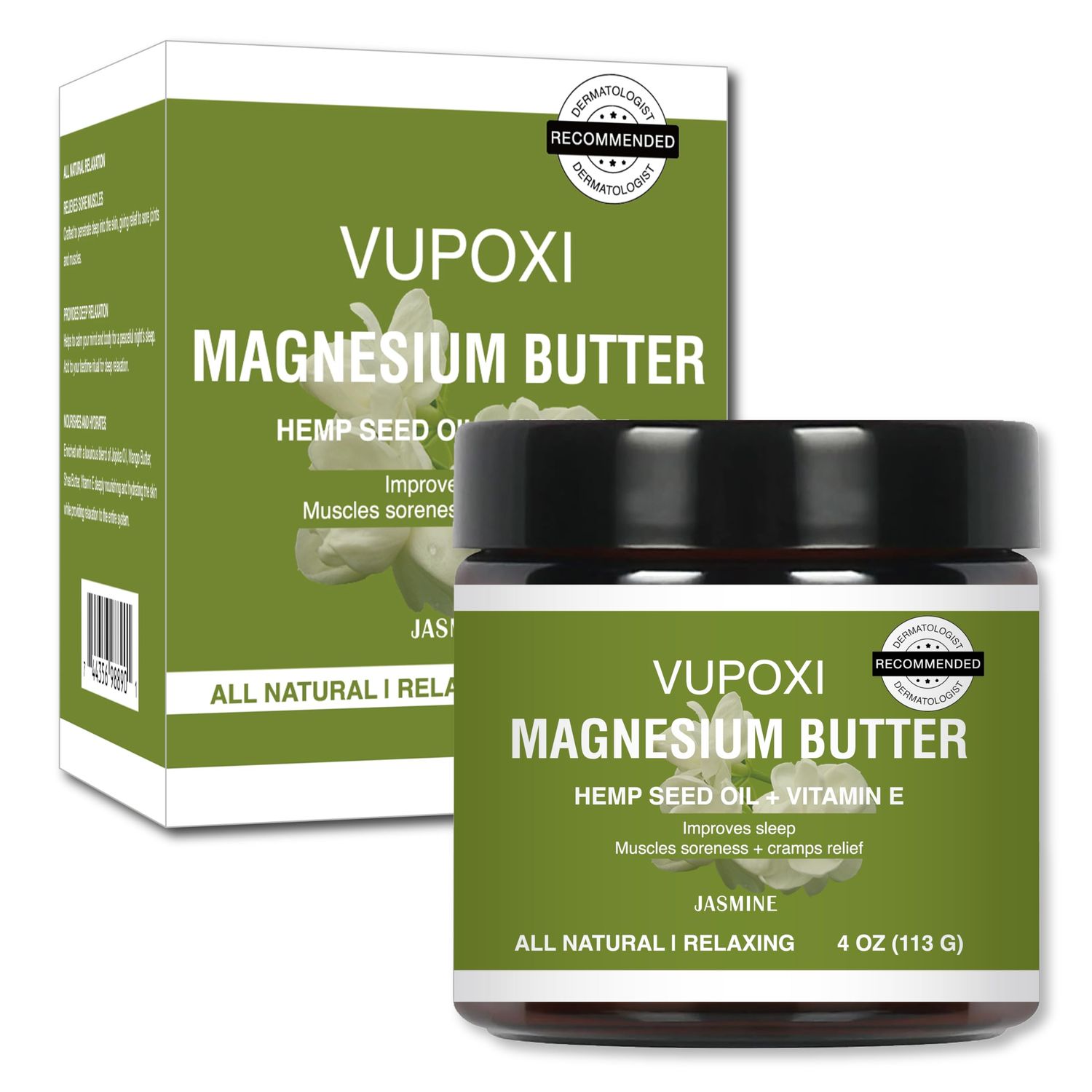 Magnesium Cream for Sleep, Muscle Soreness Cramps Relief with Jojoba Oil, Vitamin E, Shea Butter - Topical Magnesium Lotion for Calm Relaxation - (4 fl, Jasmine)