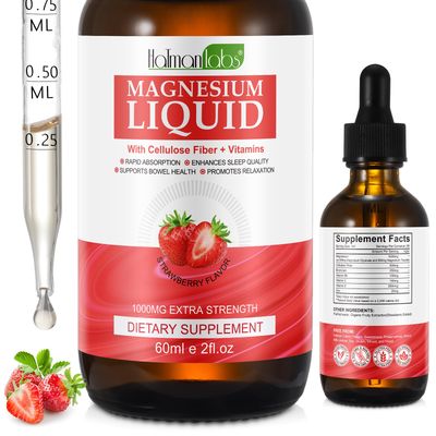 Magnesium Glycinate Liquid, High Absorption Magnesium Liquid, Magnesium Complex Drops with Vitamin B C D for Bone Health, Relaxation, Sleep, Heart Health, Muscles Support- Strawberry Flavor(2 Fl Oz)