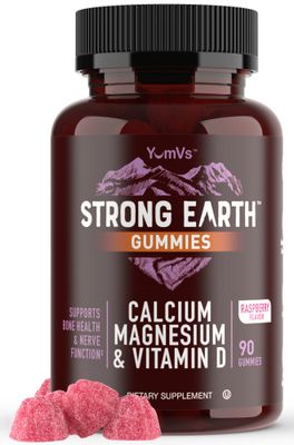 YUM-V&#39;S Strong Earth Calcium, Magnesium, Vitamin D3 Gummies, Vitamin Gummies, Calcium Supplement for Strong Bone Health for Women Men - Certified Kosher (90 Count)
