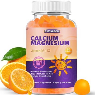 BSSTABBON Calcium Magnesium Gummies for Adult: with Zinc Vitamin D3 K2 for Women Men Organic Sugar Free Vegan Chewable Gummy - High Absorption for Immune Strength 60count