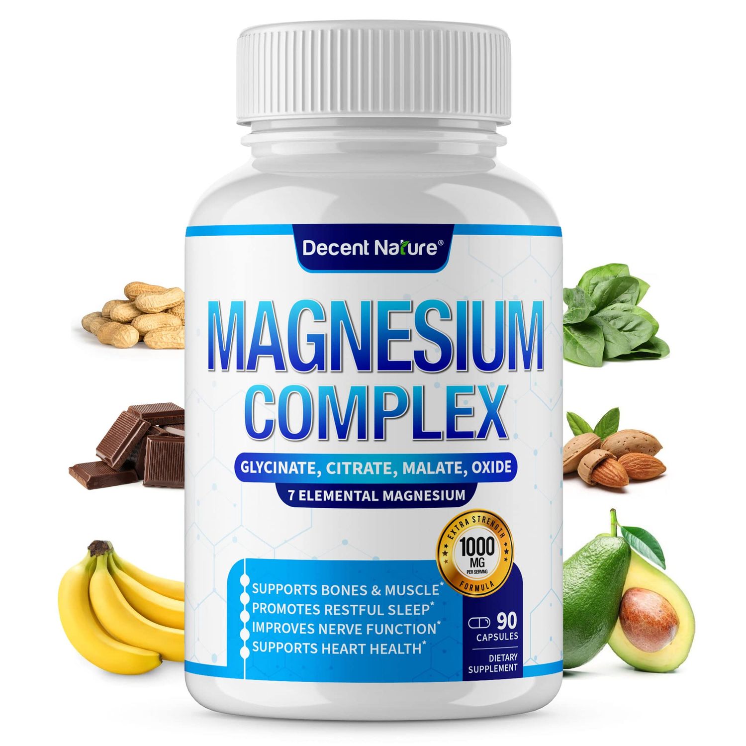 Magnesium Complex 7 Elemental Magnesium Supplement 1000mg - Magnesium Glycinate, Citrate, Malate, Taurate, Oxide, Aspartate, Orotate Non-GMO 90 Capsules