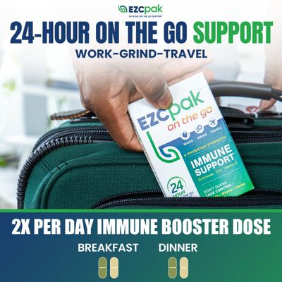 EZC Pak On The Go Immune System Booster with Echinacea, Vitamin C, Zinc, Immune Support Supplement, Immunity Vitamins for Adults, Travel-Friendly Packaging, Vegetarian, Gluten-Free
