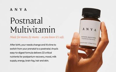 ANYA Postpartum Multivitamin, Postnatal Vitamin for Women Breastfeeding, 30 Capsules - Vitamins A, C, D3, Zinc, B12, Biotin, Folate and Iron - 100 Vegan, Non-GMO, Gluten Free, Mothers Day Gifts