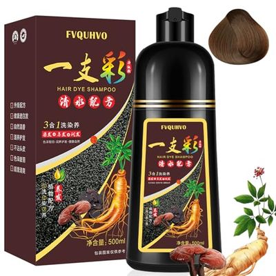 Herbal Instant 3-in-1 Long-Lasting Brown Hair Color Shampoo for Gray Hair Cover for Women Men - 16.90 Fl OZ (Dark Brown)