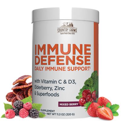 COUNTRY FARMS Immune Defense Superfoods, Immune Support Supplement, Vitamin C with Black Elderberry, Echinacea, Turmeric, Supports Hydration, with Probiotics and Prebiotics, Berry Flavor, 40 Servings
