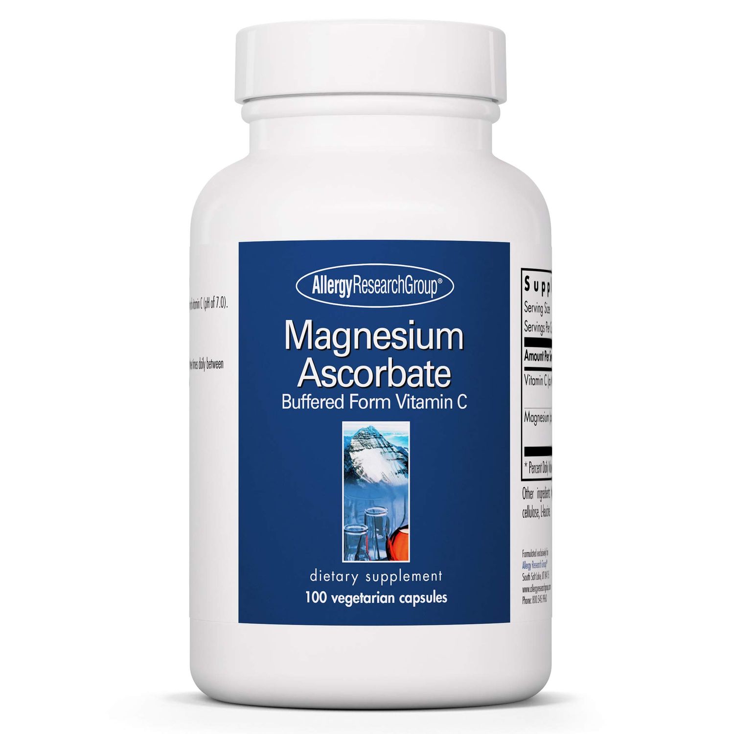 Allergy Research Group Magnesium Ascorbate Supplement - 1000mg Buffered Vitamin C, Immune Support, Magnesium Powder, Vegetarian Capsules - 100 Count