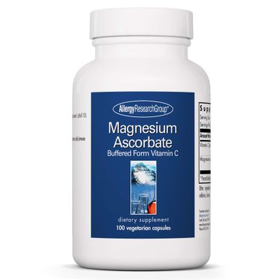 Allergy Research Group Magnesium Ascorbate Supplement - 1000mg Buffered Vitamin C, Immune Support, Magnesium Powder, Vegetarian Capsules - 100 Count