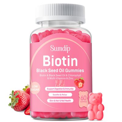 Black Seed Oil Gummies with Biotin, Immune Support Healthy HairSkinNails for Women and Men, Chlorophyll, Zinc, Vitamin A, B6, B12, C, D, E, Vegan Supplement - 60 Gummies
