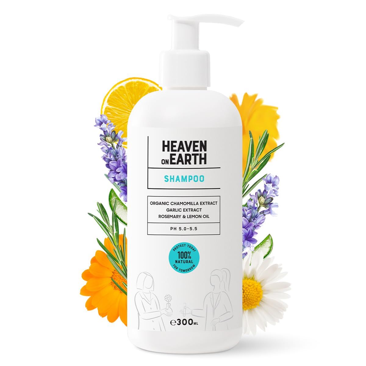 Heaven on Earth - 100 Natural, Vegan Shampoo Helps Prevent Hair Loss, FREE of Paraben, Sulfate, Gluten, Dye, Parfum- Plant Based, Organic Ingredients Lemon, Rosemary 300ML10 oz