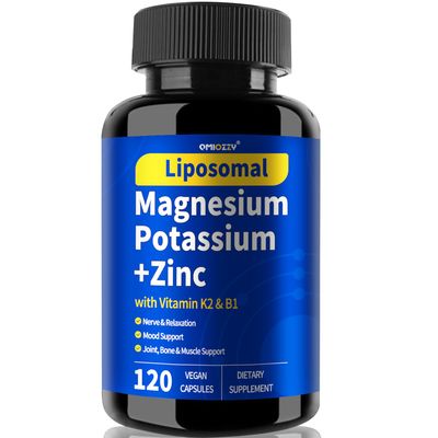 Magnesium Potassium Supplement, 1600mg Liposomal Magnesium Aspartate, Potassium Chloride, with Zinc, K2, Vitamin B1 for High Blood Pressure, Support Vascular, Bone Leg Cramps, 120 Veg Capsules