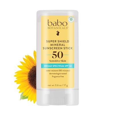 Babo Botanicals Super Shield SPF 50 Stick Sunscreen - 70 Organic Ingredients - Natural Zinc Oxide - For all ages - NSF MADE SAFE Certified - EWG Verified - Water Resistant - Fragrance-Free