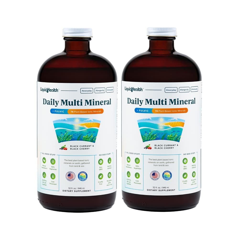 LIQUIDHEALTH Daily Multi Mineral Liquid Supplement with Fulvic Acid, Plant Based Ionic Aquamin Sea Trace Ocean Minerals - Immune Support, Energy, Gut Health, Detox - Vegetarian (2 Pack)