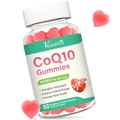 400MG CoQ10 Gummies with Omega-3, Vitamin B3 Magnesium, Helps Support Hear-t Health, Cellular Energy Antioxidant, Vegan, Gluten Free, Non-GMO 60 Counts