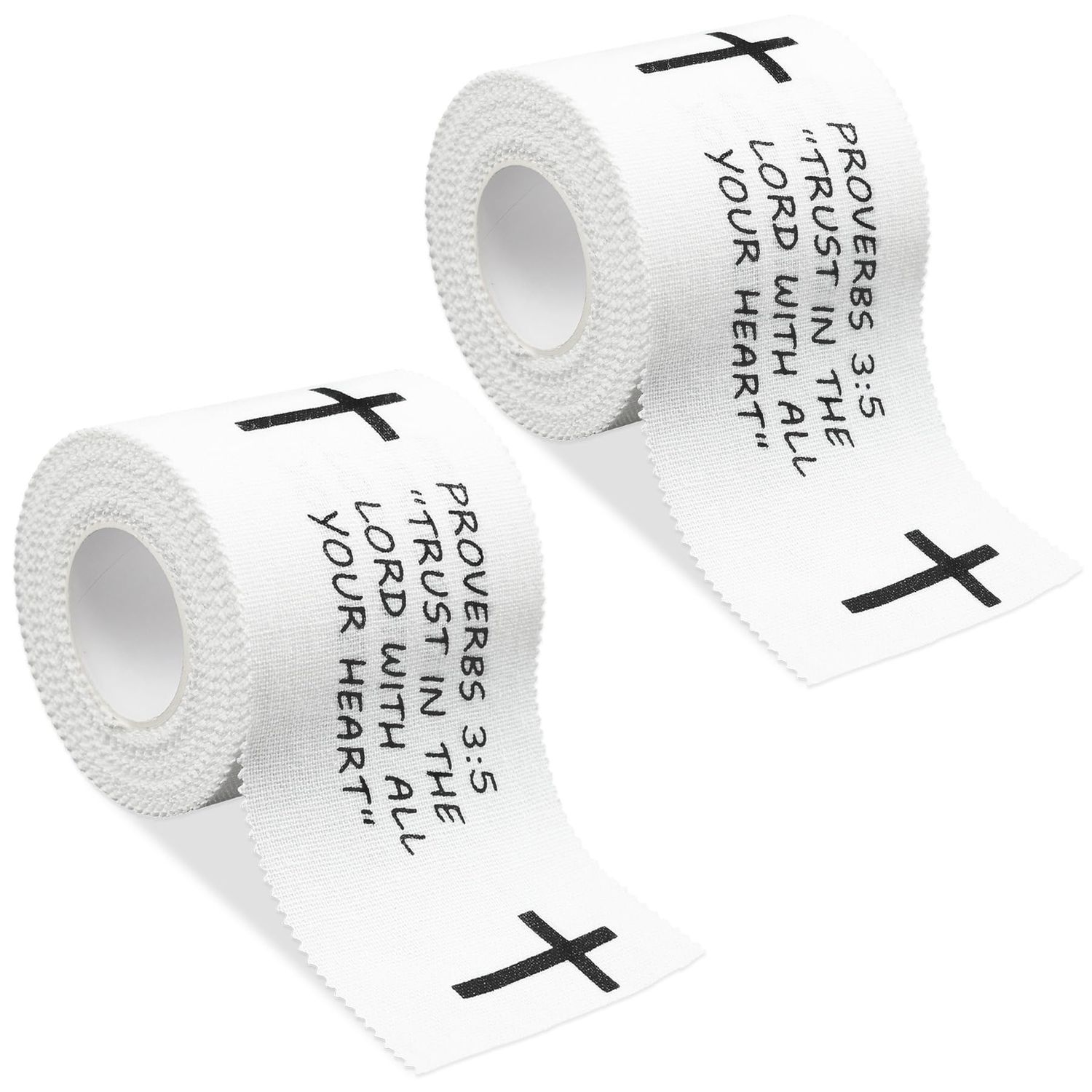 2Pcs Christian Athletic Tape 2IN X 23FT Cotton Zinc Oxied White Sports Tape for Sports, Cross Athletic Wrist Tape for Tennis, Religious Bible Verse Athlete Tape Christian Gifts for Men Women