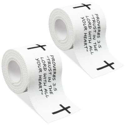 2Pcs Christian Athletic Tape 2IN X 23FT Cotton Zinc Oxied White Sports Tape for Sports, Cross Athletic Wrist Tape for Tennis, Religious Bible Verse Athlete Tape Christian Gifts for Men Women