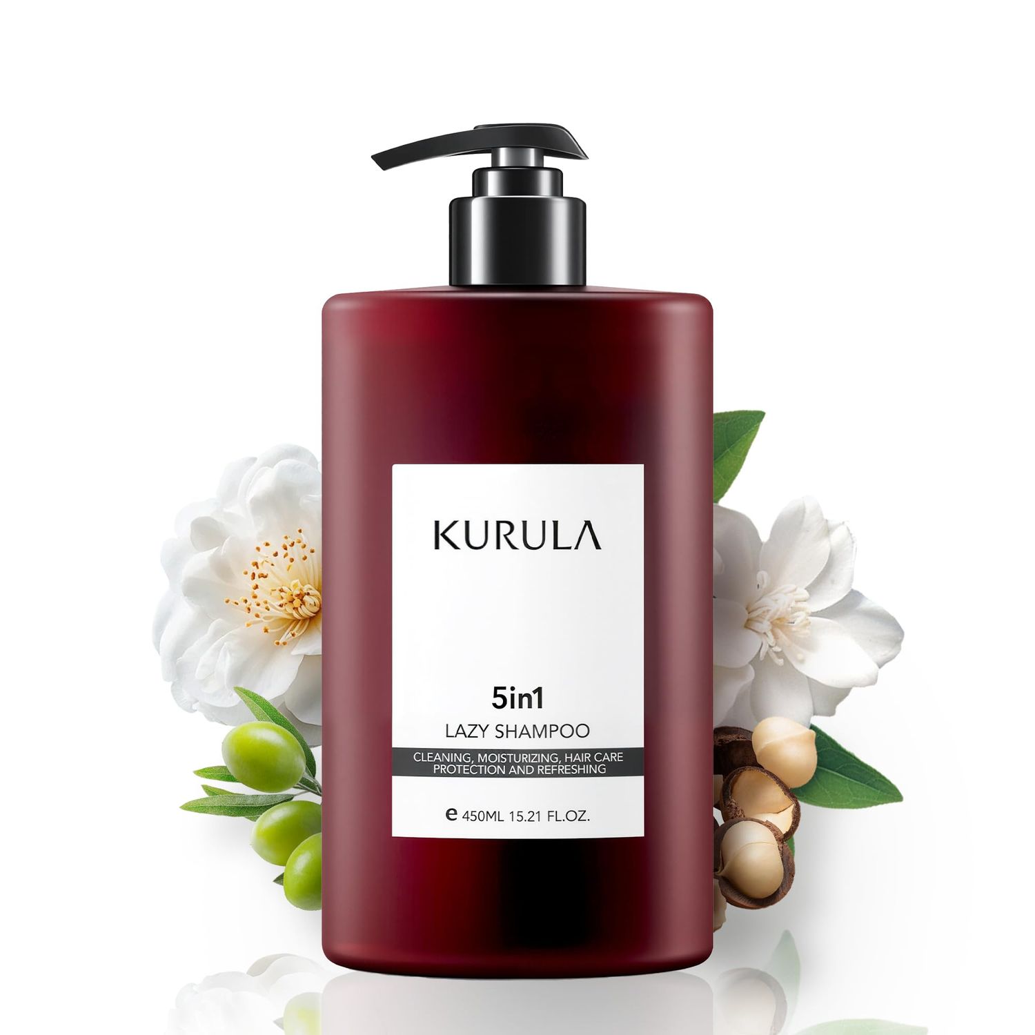 Kurula Shampoo for Women Men 5in1 Hair Care - All-in-one Volumizing, Moisturizing, Hydrating and Repairing for All Hair Types Camellia Oil Natural, Soft and Fluffy Again, 15.2 OZ