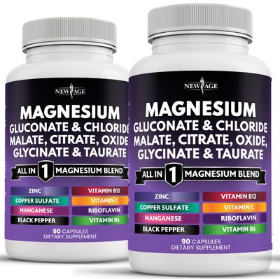 NEW AGE Magnesium Supplement -Powerful Glycinate Citrate Malate Oxide Taurate Aspartate Gluconate Orotate Mag Chloride Manganese Bone Health and Bone Strength, Joint Support- 180 Count