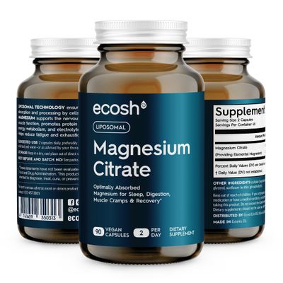 Liposomal Magnesium Citrate Capsules - High Absorption Magnesium Supplement for Constipation, Sleep, Muscle Cramps Recovery High Potency Mg Easy to Swallow Veg Capsules Non-GMO 90 ct