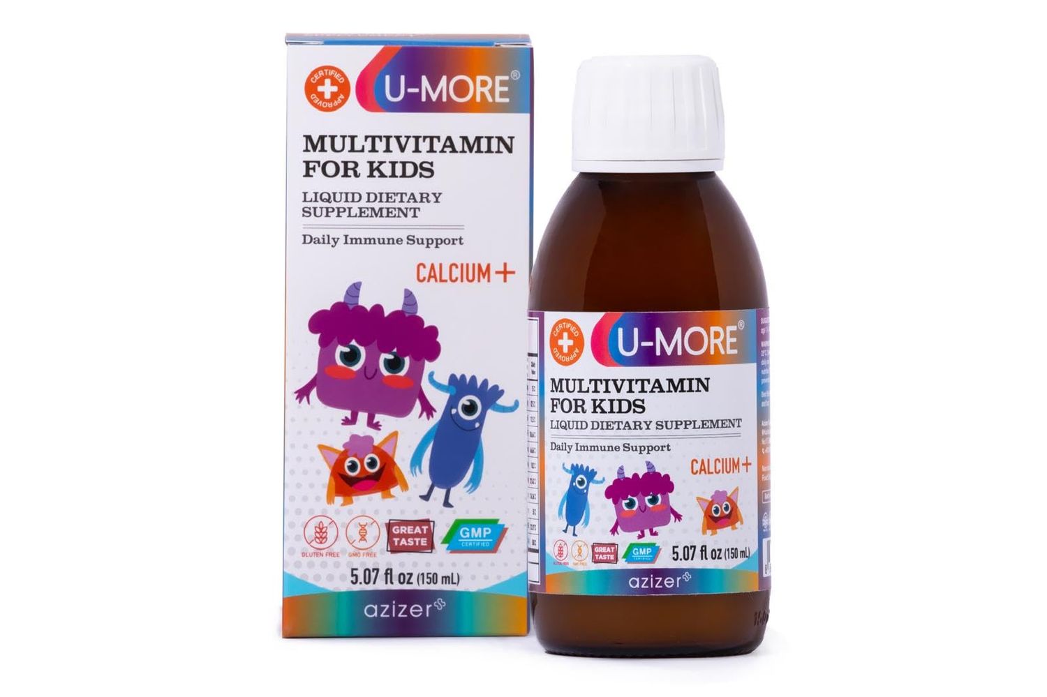 U-MORE Children&#39;s Multivitamin Syrup with Calcium, Vitamins C, B3, E, B5, Zinc, B2, B1, B6, A, D - Energy Immune Support - 5.07 fl oz
