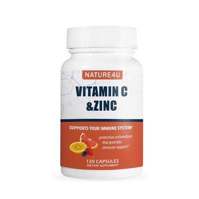 Nature4U Vitamin C 1000mg with Zinc, Rose HIPS and Citrus Bioflavonoids, Immune Support Supplement Antioxidants Protection, 120 Capsules
