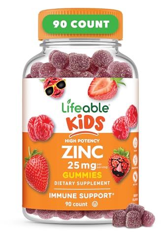 Lifeable Zinc for Kids 25mg Great Tasting Natural Flavored Zinc Gummies Gluten Free Vegetarian Non GMO Zinc Supplements Kids Zinc for Immune Support 90 Gummies