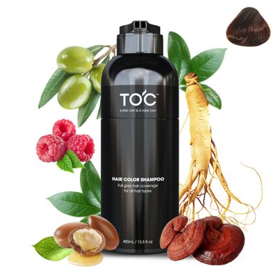 TOC Chestnut Brown Hair Dye Shampoo 3 in 1, Natural Herbal for Women Men, Hair Color For Gray Hair Coverage, Root Cover Up, Long-lasting Color Up To 3-4 Weeks, Instantly In 10 Minutes - 200Ml