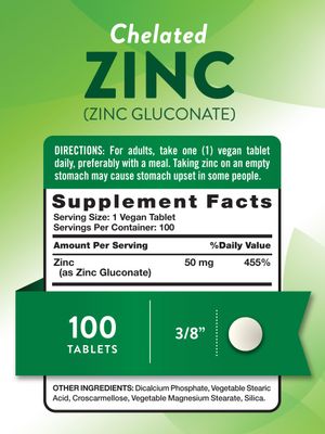 Nature's Truth Chelated Zinc 50mg 100 Tablets Essential Mineral Supplement from Zinc Gluconate Vegan, Non-GMO Gluten Free