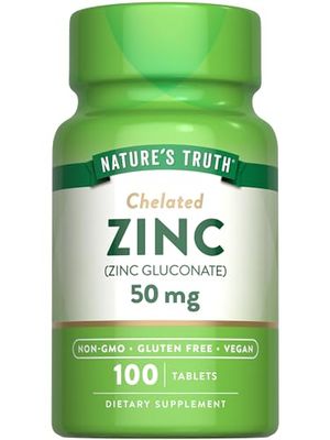 Nature&#39;s Truth Chelated Zinc 50mg 100 Tablets Essential Mineral Supplement from Zinc Gluconate Vegan, Non-GMO Gluten Free