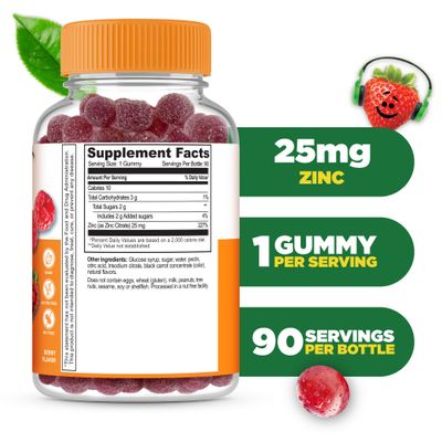 Lifeable Zinc for Kids 25mg Great Tasting Natural Flavored Zinc Gummies Gluten Free Vegetarian Non GMO Zinc Supplements Kids Zinc for Immune Support 90 Gummies