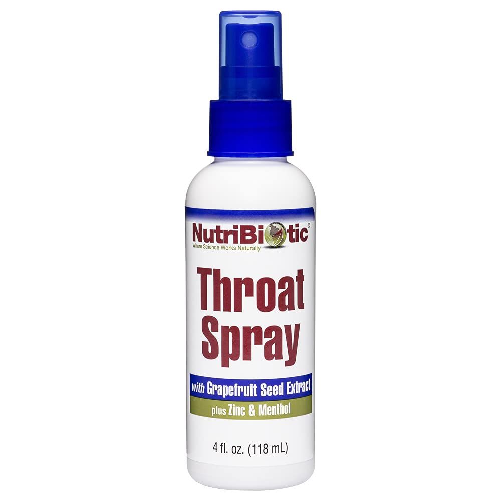 NutriBiotic - Throat Spray with GSE, 4 Fl. Oz Gentle and Soothing Sore Throat Support with Grapefruit Seed Extract, Zinc Menthol Alcohol Free Non-Medicated