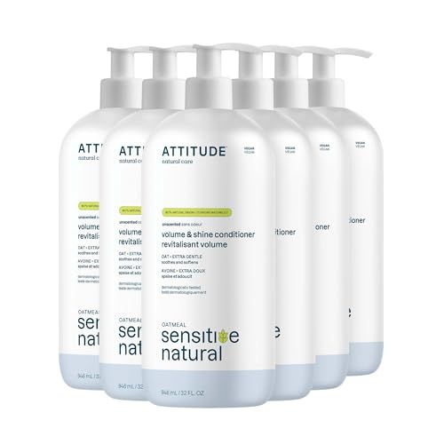 ATTITUDE Hair Conditioner for Sensitive Dry Scalp, Soothing Oat, Naturally Derived Ingredients, Dermatologically Tested, Vegan Detangler, Extra Gentle, 32 Fl Oz (Pack of 6)