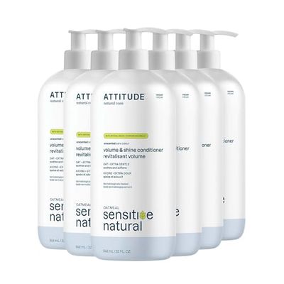 ATTITUDE Hair Conditioner for Sensitive Dry Scalp, Soothing Oat, Naturally Derived Ingredients, Dermatologically Tested, Vegan Detangler, Extra Gentle, 32 Fl Oz (Pack of 6)