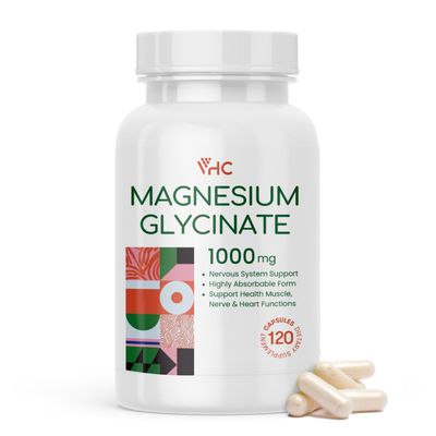 VHC Magnesium Glycinate 1000mg, High Absorption Maximum Chelated Pure Magnesium Glycinate Supplement for Women and Men, Non-GMO No Gluten, 120 Veggie Caps, Made in USA