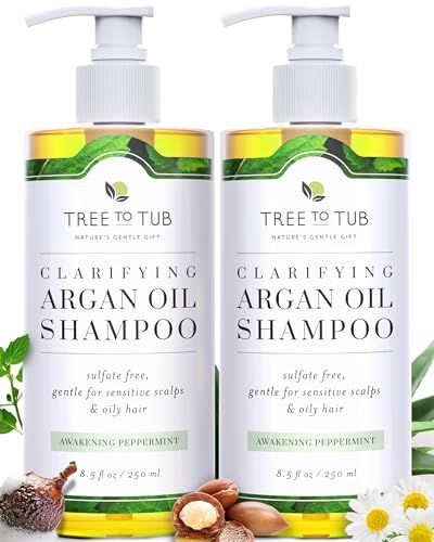 Tree to Tub Peppermint Shampoo for Oily Hair Sensitive Scalp - Gentle Clarifying Shampoo for Build Up, Sulfate Free Anti Residue Hair Shampoo for Women Men wOrganic Argan Oil, Natural Aloe Vera