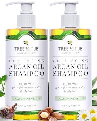 Tree to Tub Peppermint Shampoo for Oily Hair Sensitive Scalp - Gentle Clarifying Shampoo for Build Up, Sulfate Free Anti Residue Hair Shampoo for Women Men wOrganic Argan Oil, Natural Aloe Vera