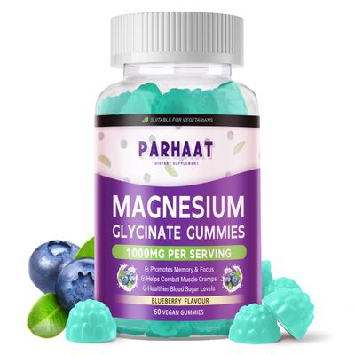 Magnesium Glycinate Gummies - Sugar Free Magnesium Potassium Supplement with Vitamin D, B6, CoQ10 for Calm Mood Sleep Support - 60 Blueberry Chews