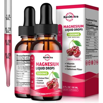 2 Pack Magnesium Glycinate Liquid Drops, 1000mg of Magnesium Glycinate, Taurate Citrate Liquid Drops for Bone, Sleep, Calm, Muscle, Energy Relaxation, High Absorption, Sugar-Free Cherry Flavor