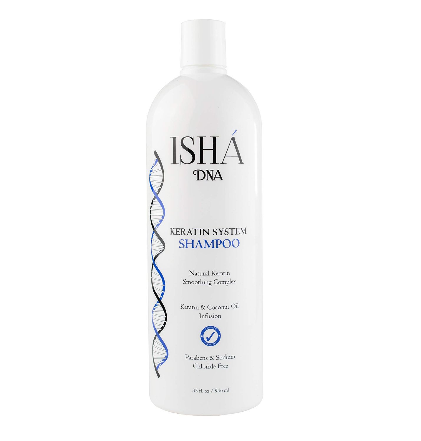 ISHA DNA Keratin Treatment System Shampoo - Sulfate and Parabens Free - For Keratin-Treated and All Hair Types - Coconut Oil Infused (32 Fl oz.)